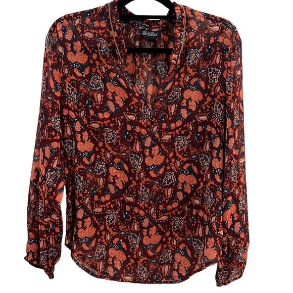 Lucky Brand Boho Sheer Patterned Long-Sleeve Top Size M - Picture 1 of 7